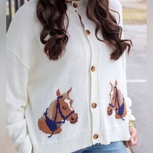 Le Lis Cream Horse Button-Front Sweater Cardigan